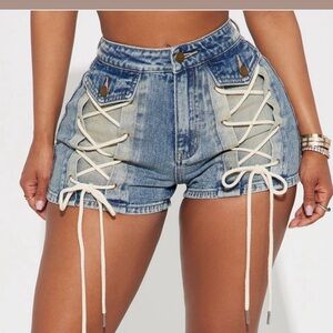 Fashion Nova Light Blue Lace-Up Jean Shorts